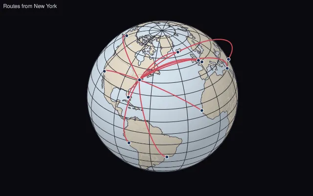 Map: flight routes as arcs on a 3D globe