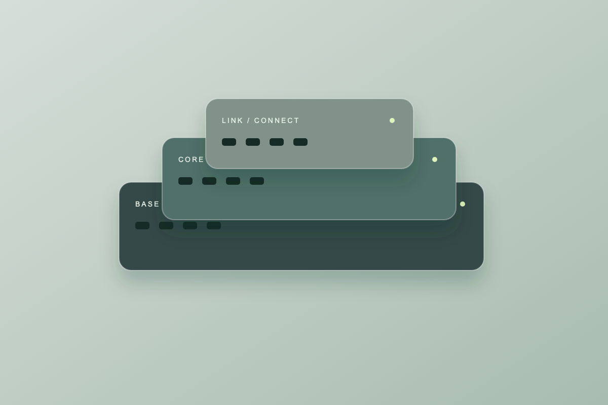 Three green modular computing units stacked by size